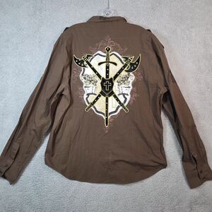 Victorious Men's Brown Long Sleeve Button Front Logo Collared Shirt Size 2XL
